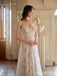 Elegant A-line Sweetheart Strapless Champagne Maxi Long Handmade Lace Wedding Dresses,WD818