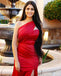 Sexy Red Mermaid One Shoulder Side Slit Maxi Long Party Prom Dresses,Evening Dress,13456