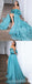 Sexy Blue A-line Off Shoulder High Slit Maxi Long Party Prom Dresses,13295
