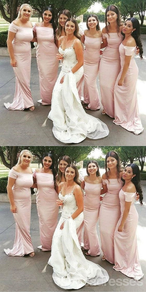 Simple Pink Mermaid Off Shoulder Maxi Long Bridesmaid Dresses For Wedding,WG1785