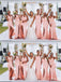 Sexy Pink Mermaid Spaghetti Straps V-neck Maxi Long Bridesmaid Dresses,WG1796