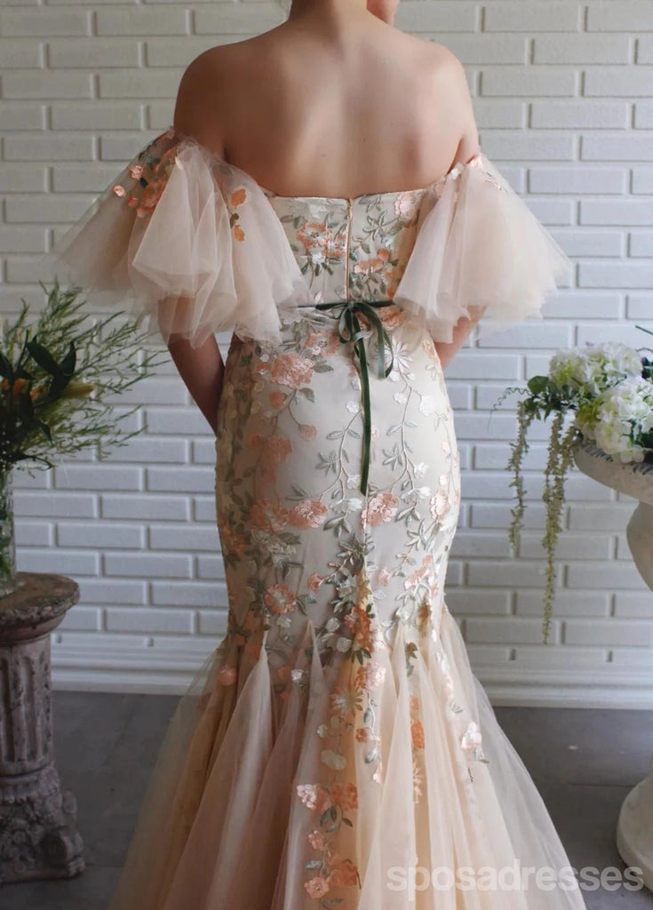 Floral Mermaid Off Shoulder Cheap Long Prom Dresses Online,Dance Dresses,12598