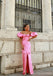 Elegant Gummy Pink Side Slit Off Shoulder Long Party Prom Dresses,Evening Dress,13365