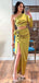 Sexy Green Two Pieces One Shoulder Side Slit Maxi Long Party Prom Dresses,13292