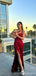 Sexy Red Mermaid One Shoulder Side Slit Maxi Long Party Prom Dresses,Evening Dress,13455