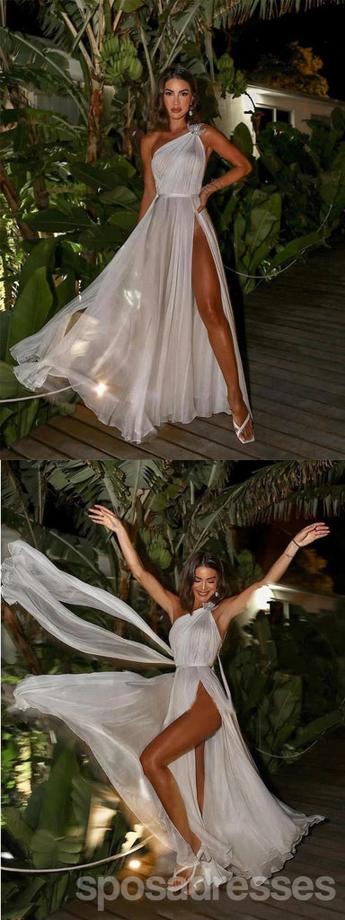 Gorgeous A-line One Shoulder High Slit Maxi Long Party Prom Dresses,13296