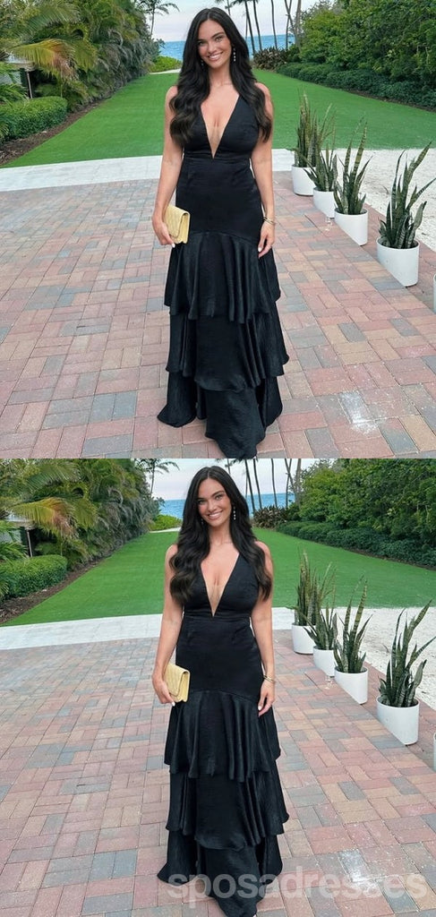 Sexy Black Sheath V-neck Long Party Prom Dresses Ideas,Evening Gowns,13748