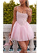 Cute A-line Pink Spaghetti Straps Short Prom Homecoming Dresses Online,CM965
