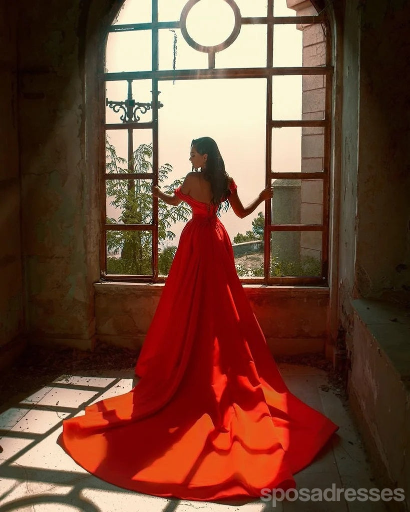 Sexy Red A-line High Slit Maxi Long Party Prom Dresses Online,13298