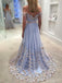 Tulle Off Shoulder A-line Blue Long Prom Dresses, Sweet 16 Prom Dresses, 12384
