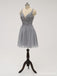 Lace Straps Grey Chiffon Short Cheap Homecoming Dresses Online, CM814