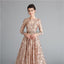 Long Sleeves Sparkly Rose Gold Backless Evening Prom Dresses, Evening Party Prom Dresses, 12111