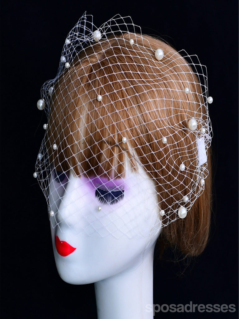 Elegant Simple Pearl Hair Comb Style Bridal Veil, VA05