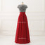 Short Sleeve Sequin Top Red Chiffon Skirt V Neck Custom Bridesmaid Dresses, BD120