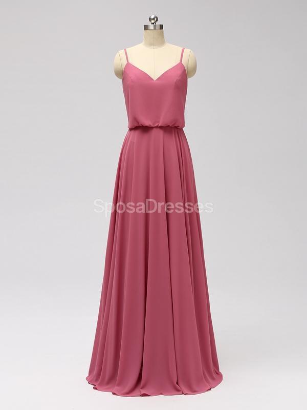 Spaghetti Straps Dusty Pink Chiffon Long Cheap Bridesmaid Dresses Online, WG600