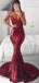 Mermaid V Neck Spaghetti Straps Long Prom Dresses, Sweet 16 Prom Dresses, 12425