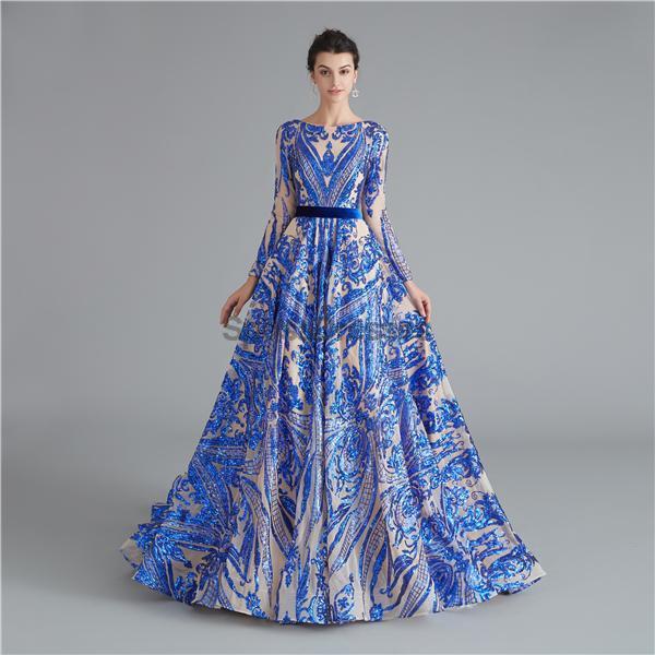 Long Sleeves Sparkly Rose Gold Backless Evening Prom Dresses, Evening Party Prom Dresses, 12111