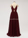 Dark Red Spaghetti Straps Chiffon Open Back Cheap Bridesmaid Dresses, WG584