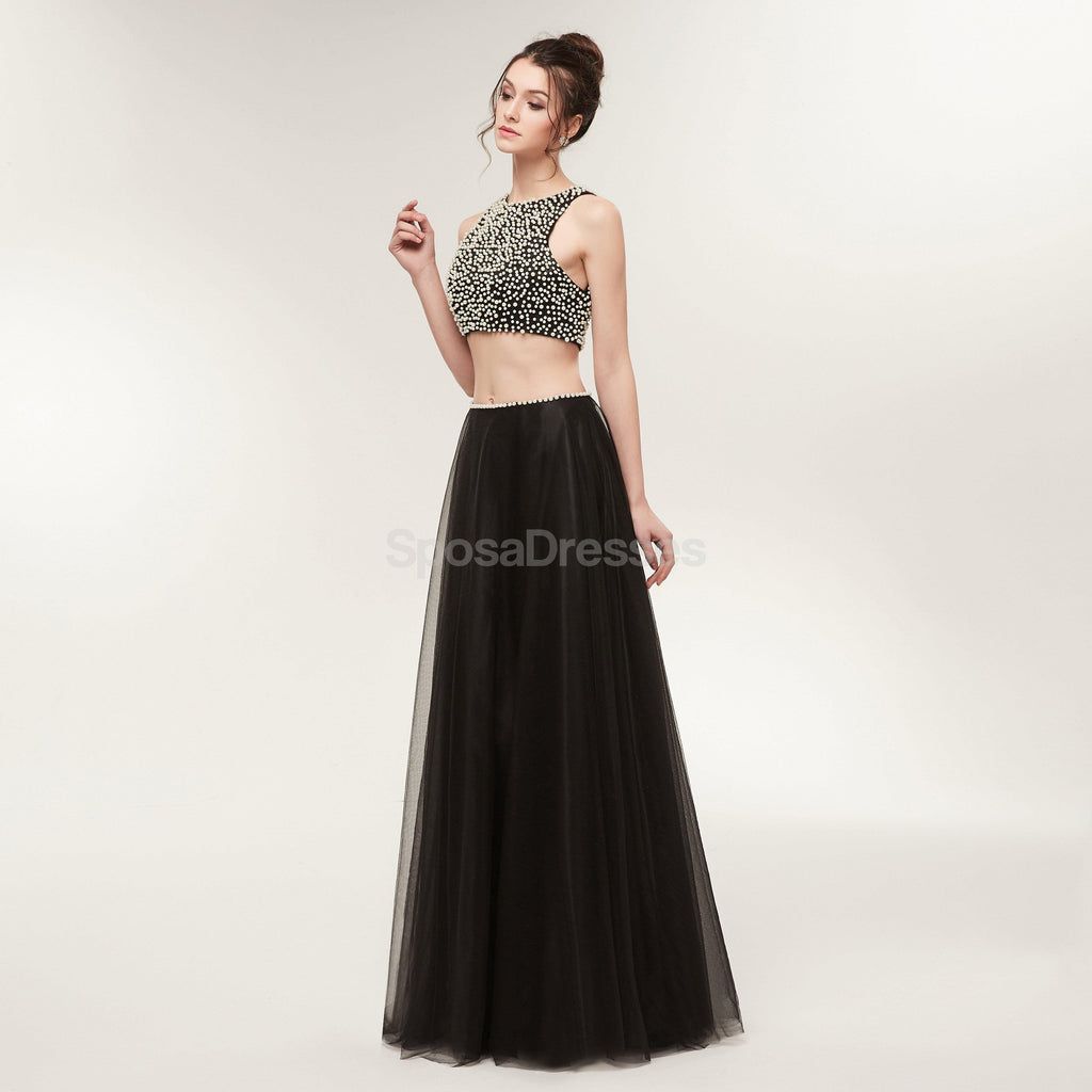 Two Pieces Black Tulle Evening Prom Dresses, Evening Party Prom Dresses, 12023