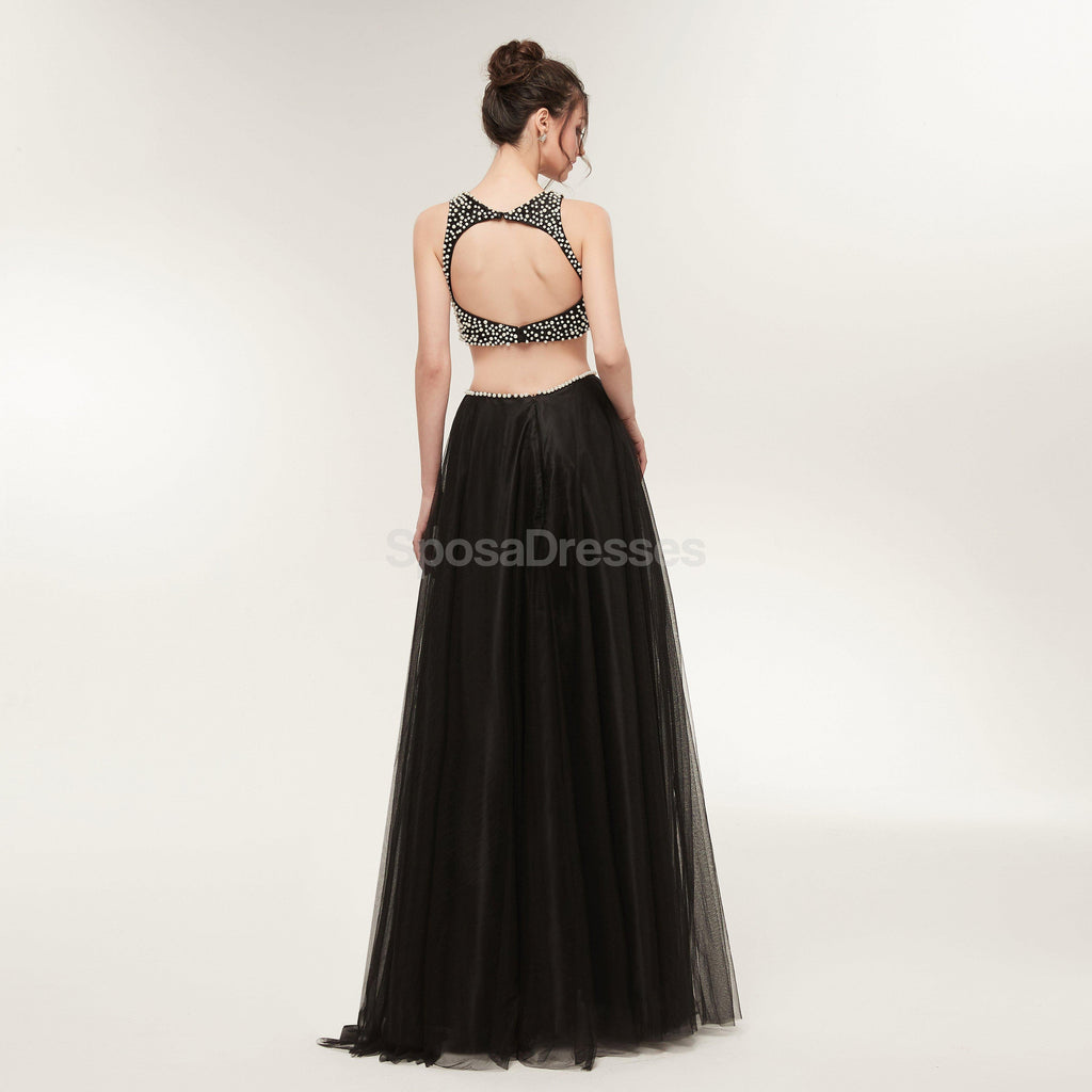Two Pieces Black Tulle Evening Prom Dresses, Evening Party Prom Dresses, 12023
