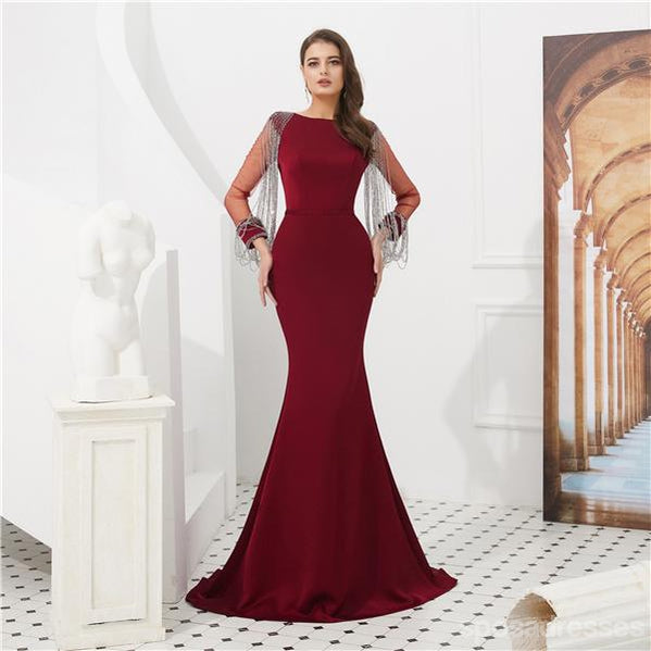 Long Sleeves Black Mermaid Long Evening Prom Dresses, Evening Party Prom Dresses, 12008