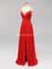 Side Slit Spaghetti Straps Red Chiffon Long Cheap Bridesmaid Dresses Online, WG592