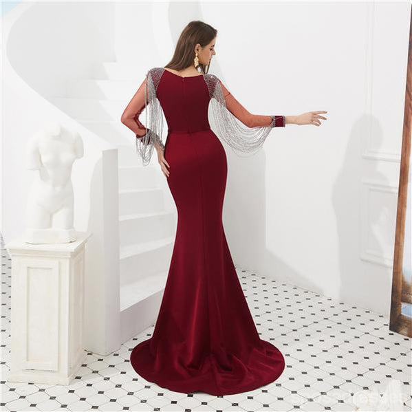 Long Sleeves Black Mermaid Long Evening Prom Dresses, Evening Party Prom Dresses, 12008