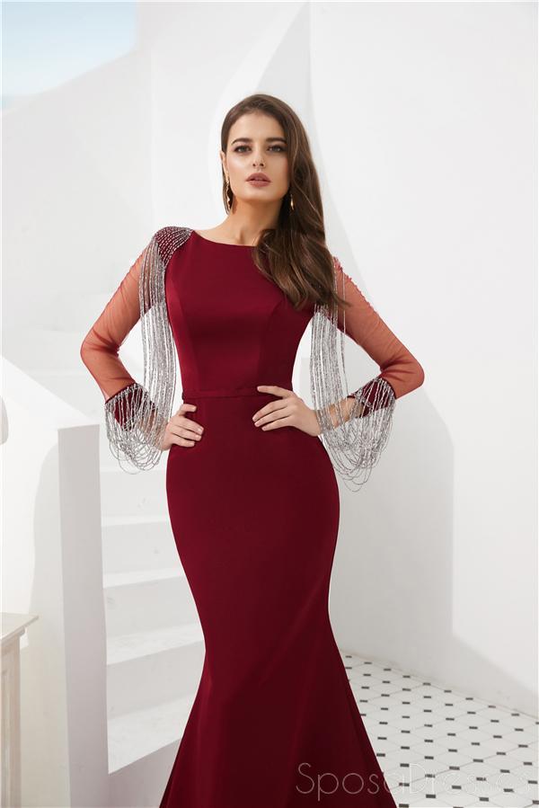 Long Sleeves Black Mermaid Long Evening Prom Dresses, Evening Party Prom Dresses, 12008