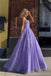 Sparkly Purple A-line Spaghetti Straps Cheap Long Prom Dresses Online,12691