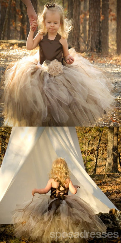 Lovely Satin Top Tulle Flower Girl Dresses, Cheap Lace Up Tutu Dresses, FG022