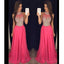 Hot Pink Halter Evening Prom Dresses, 2017 Long Beaded Prom Dress, Custom Long Prom Dress, Cheap Party Prom Dress, Formal Prom Dress, 17037