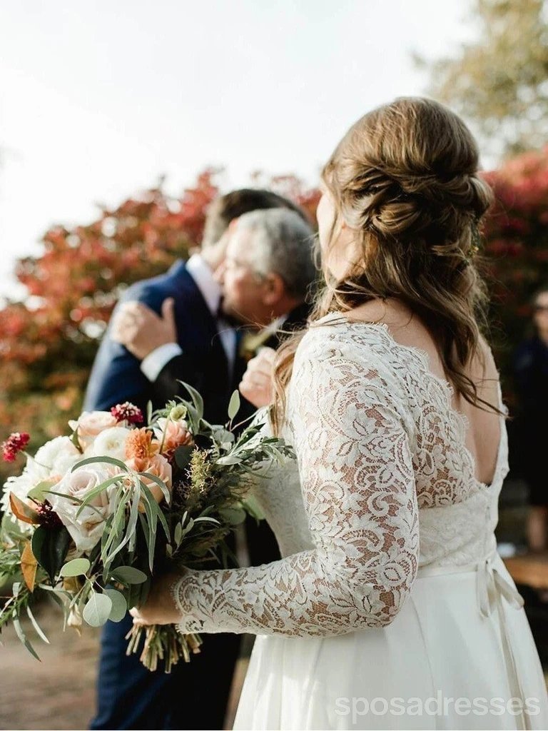 Long Sleeves Backless Plus Size Wedding Dresses Online, Cheap Bridal Dresses, WD639