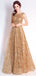 Gold Sequin Lace See Through Cheap Long Evening Prom Dresses, Cheap Custom Sweet 16 Dresses, 18528