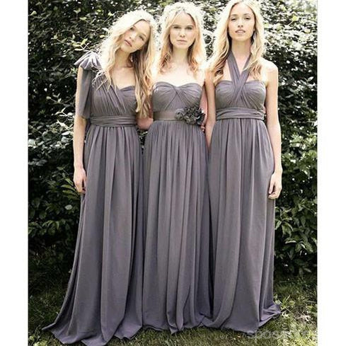 Junior Popular Convertible Chiffon Gray A Line Cheap Long Bridesmaid Dresses for Wedding Party, WG111