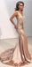 Sexy Backless V Neck Lace Mermaid Long Evening Prom Dresses, 17520