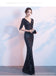 Sexy Navy Blue Mermaid V-neck Half Sleeveless Long Prom Dresses Online,12643