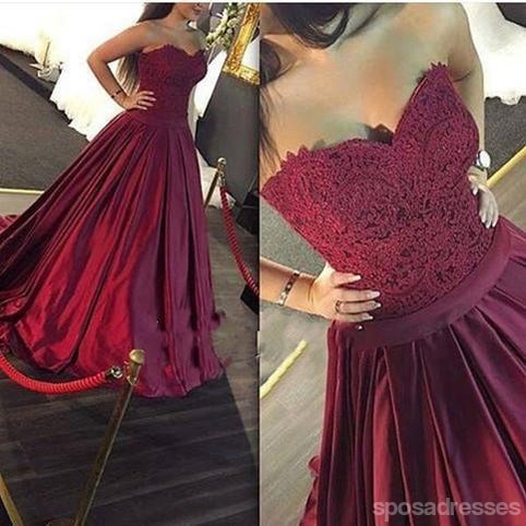 Sweetheart Neckline Maroon Lace Bodice A line Long Evening Prom Dresses, Popular Cheap Long Custom Party Prom Dresses, 17331