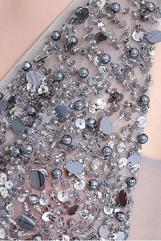 Sexy Backless See Through A line Beaded Gray Long Evening Prom Dresses, Popular Cheap Long 2018 Party Prom Dresses, 172655