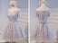 Short Sleeve Off Shoulder Gray Lace Homecoming Prom Dresses, Affordable Short Party Prom Dresses, Perfect Homecoming Dresses, CM279