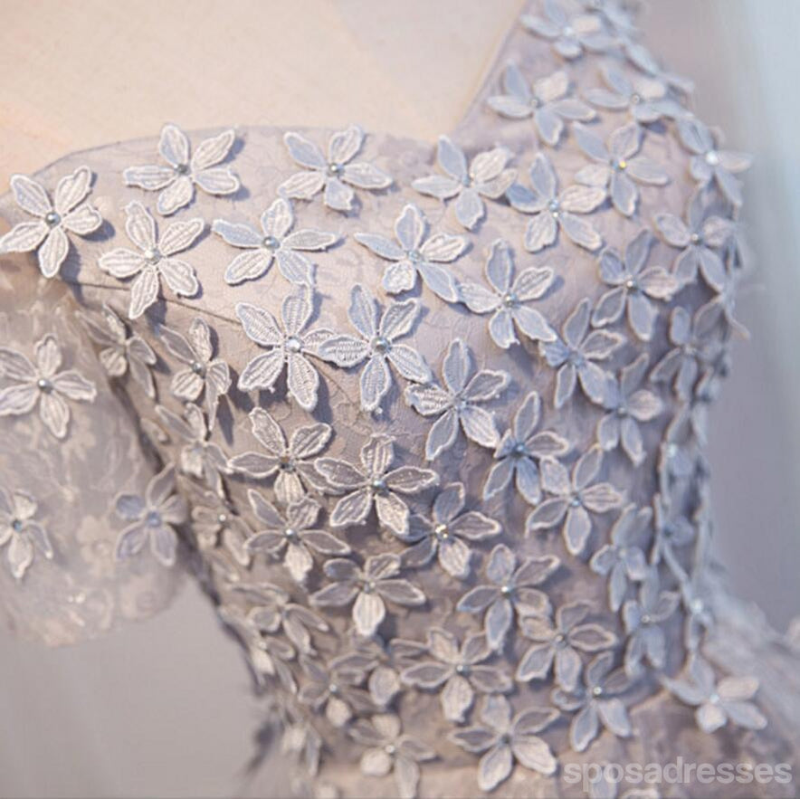 Short Sleeve Off Shoulder Gray Lace Homecoming Prom Dresses, Affordable Short Party Prom Dresses, Perfect Homecoming Dresses, CM279