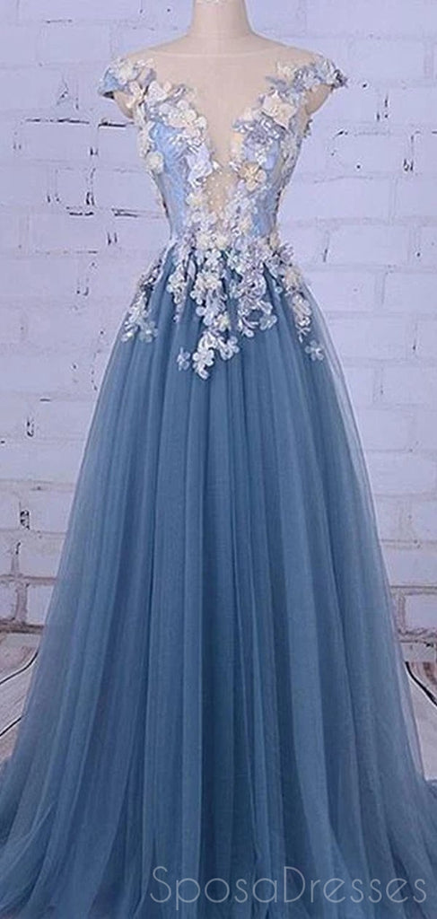 Sexy A-line Tulle Sleeveless Cheap Long Prom Dresses, Sweet 16 Prom Dresses, 12363