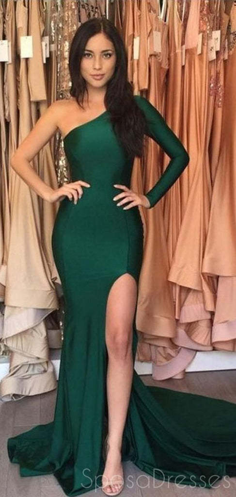 Mermaid One Shoulder Side Slit Prom Dresses, Sweet 16 Prom Dresses, 12417