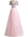 A-line Round Neck Short Sleeves Long Prom Dresses, Sweet 16 Prom Dresses, 12468