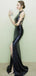 Sexy Mermaid Halter Side Slit Black Prom Dresses, Sweet 16 Prom Dresses, 12475