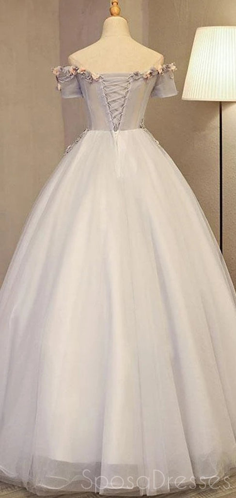 Tulle Applique Off The Shoulder Long Prom Dresses, Sweet 16 Prom Dresses, 12493