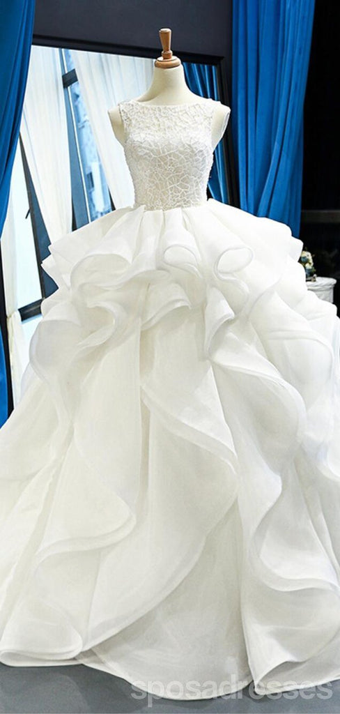 Scoop Ball Gown Lace Bodice Ruffles Cheap Wedding Dresses Online, Cheap Bridal Dresses, WD622