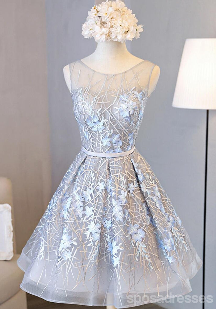 Scoop Neckline Grey and Yellow Lace Homecoming Prom Dresses, Affordable Short Party Prom Dresses, Perfect Homecoming Dresses, CM280