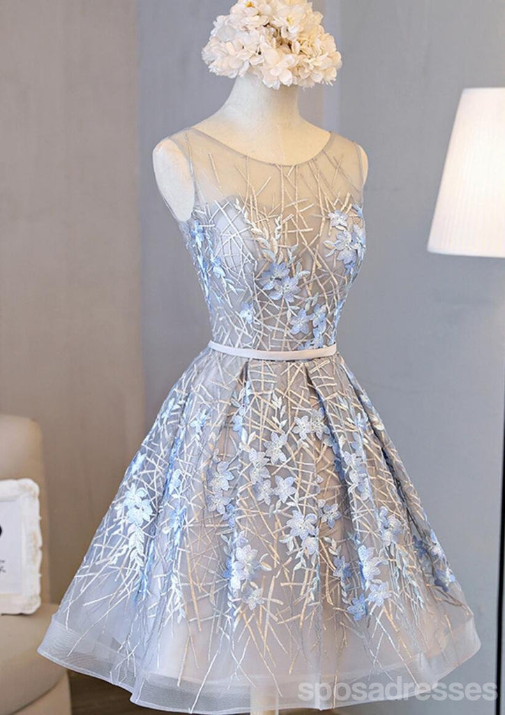 Scoop Neckline Grey and Yellow Lace Homecoming Prom Dresses, Affordable Short Party Prom Dresses, Perfect Homecoming Dresses, CM280