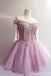 Off Shoulder Pink Lace  See Through Short Homecoming Dresses 2018, CM551