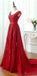 Short Sleeve Scoop Neckline Red Lace Beaded Cheap Long Evening Prom Dresses,17308